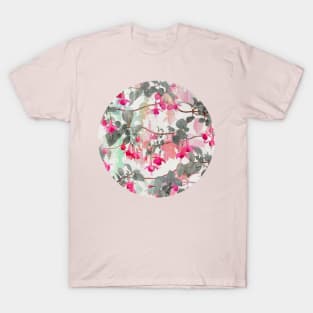 Rainbow Fuchsia Floral Pattern - with grey T-Shirt